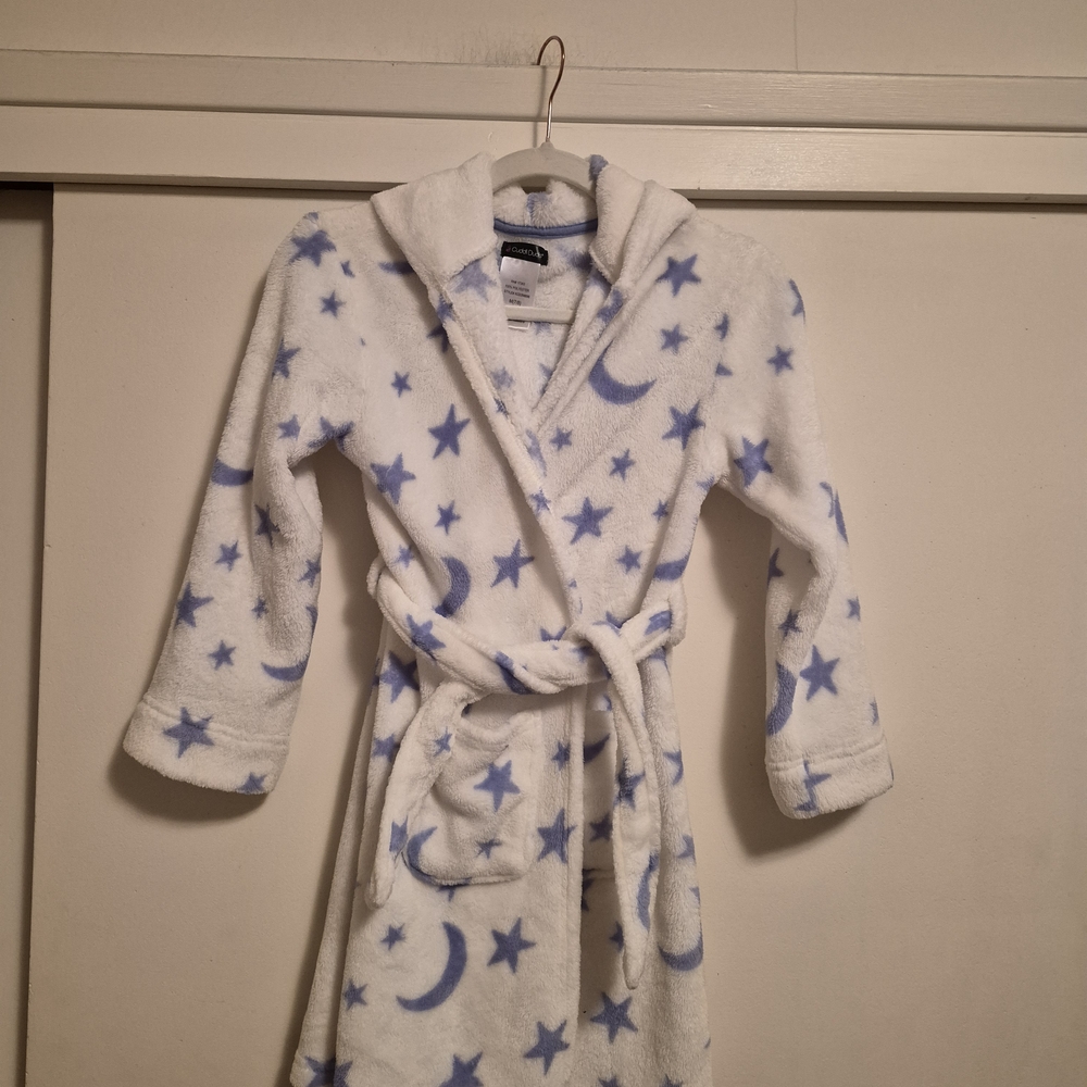Cuddl Duds Cozy Kids Robe with Blue Stars & Hood